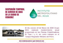 Exhorta IMA a almacenar agua ante suspensión temporal del servicio por mantenimiento preventivo*