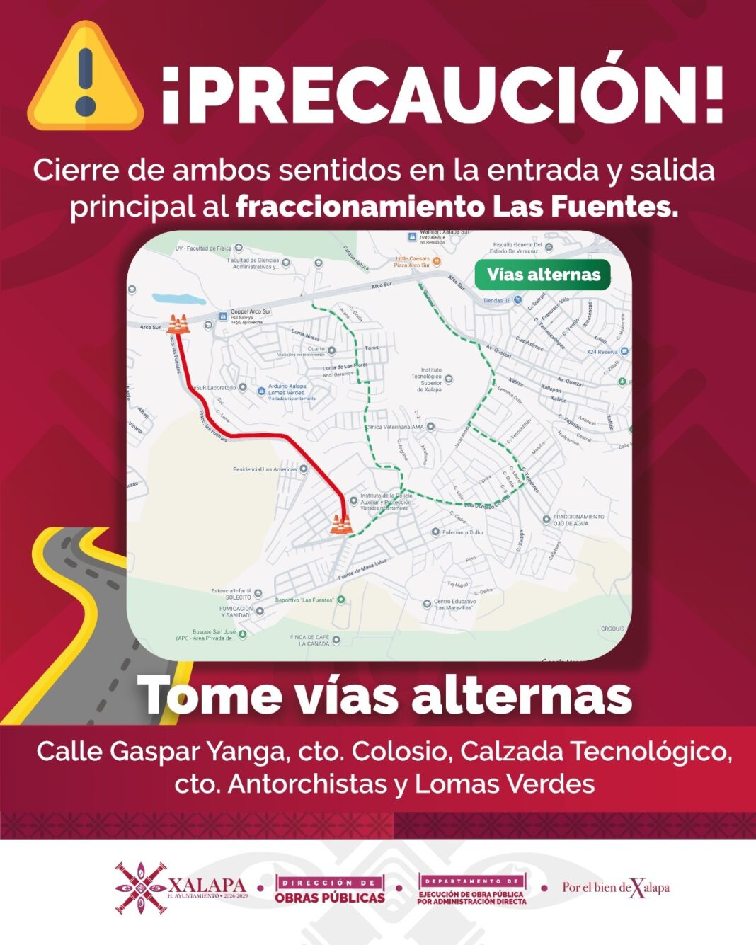 Por afectación en Las Fuentes, se habilita ruta alterna de transporte público Por afectación en Las Fuentes, se habilita ruta alterna de transporte público