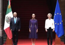 Recibe Presidenta al Presidente del Consejo Europeo, António Costa y a la Presidenta de la Comisión Europea, Ursula von der Leyen en Palacio