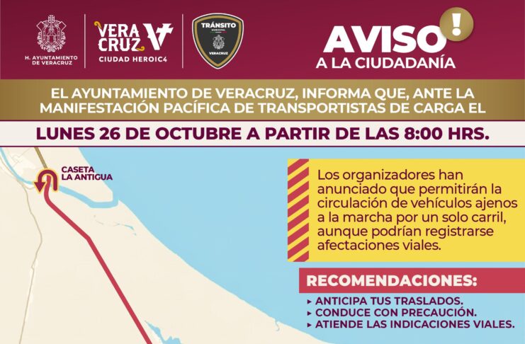Transportistas marcharán este lunes en Veracruz; alertan por posibles cierres viales
